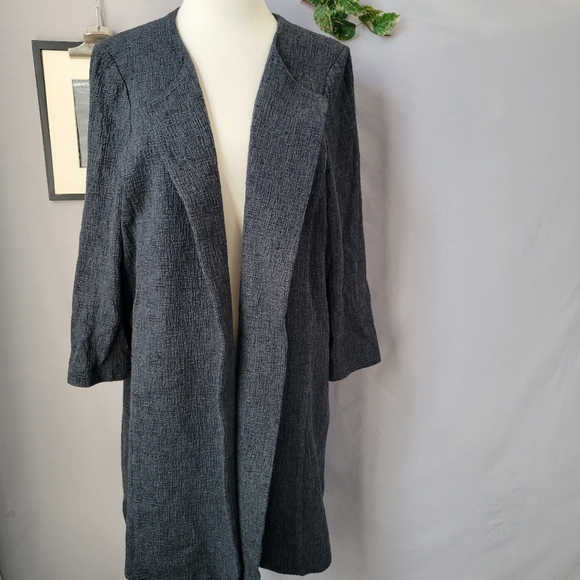 Eileen Fisher Shale Tencel Stretch Jacquard Jacket Charcoal Gray L - Picture 2 of 13